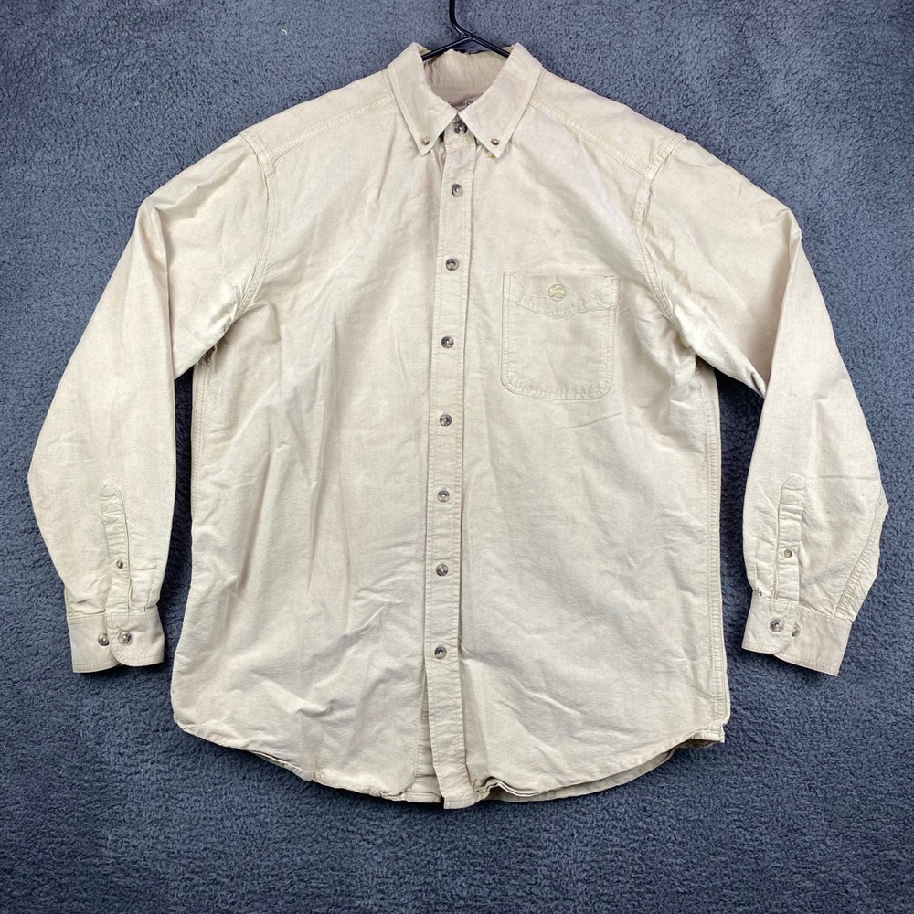 Guide Series LT‎ Mens Button Down Shirt Long Sleeve Beige Cotton Casual
